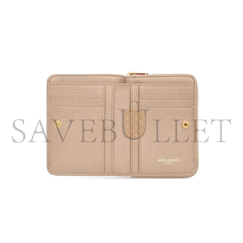 YSL CASSANDRE MATELASSÉ COMPACT ZIP AROUND WALLET IN GRAIN DE POUDRE LEATHER 668288BOW012721 (12*10*3cm)