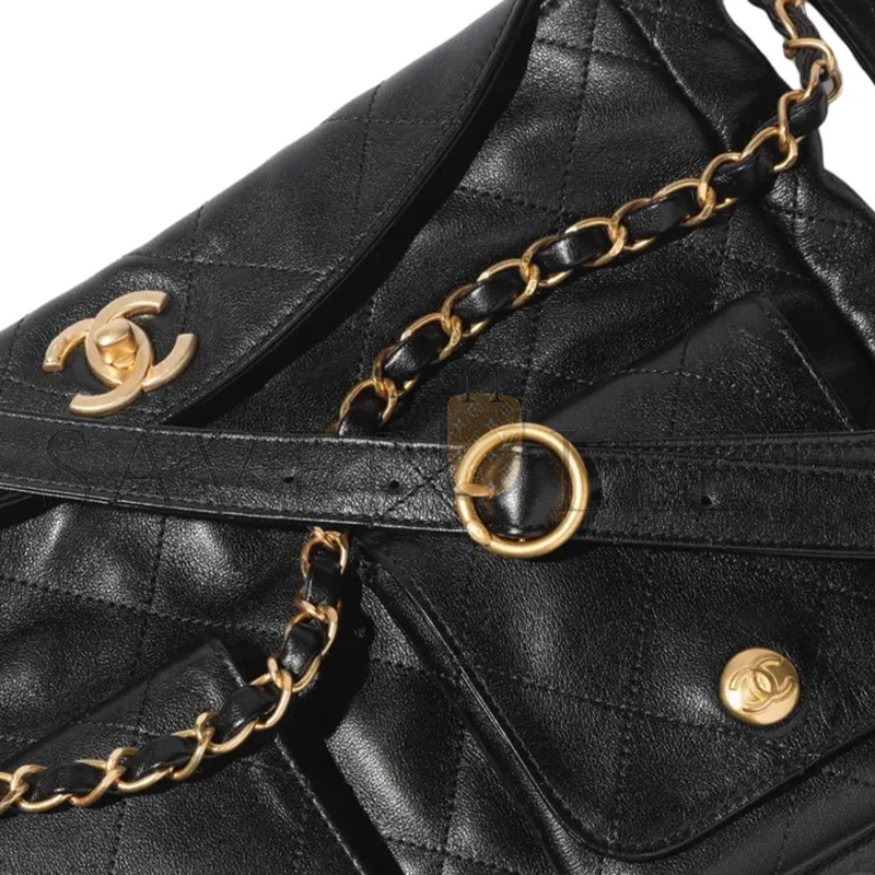CHANEL HOBO HANDBAG GRAINED CALFSKIN & GOLD-TONE METAL BLACK AS4668 (30*21.5*5cm)